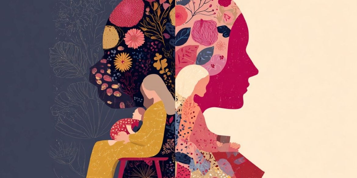 This image shows two pregnant women, one with an infant on her lap, the other without, signifying how having more than one child sparks neuroplasticity during pregnancy.