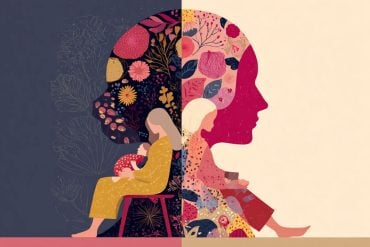 This image shows two pregnant women, one with an infant on her lap, the other without, signifying how having more than one child sparks neuroplasticity during pregnancy.