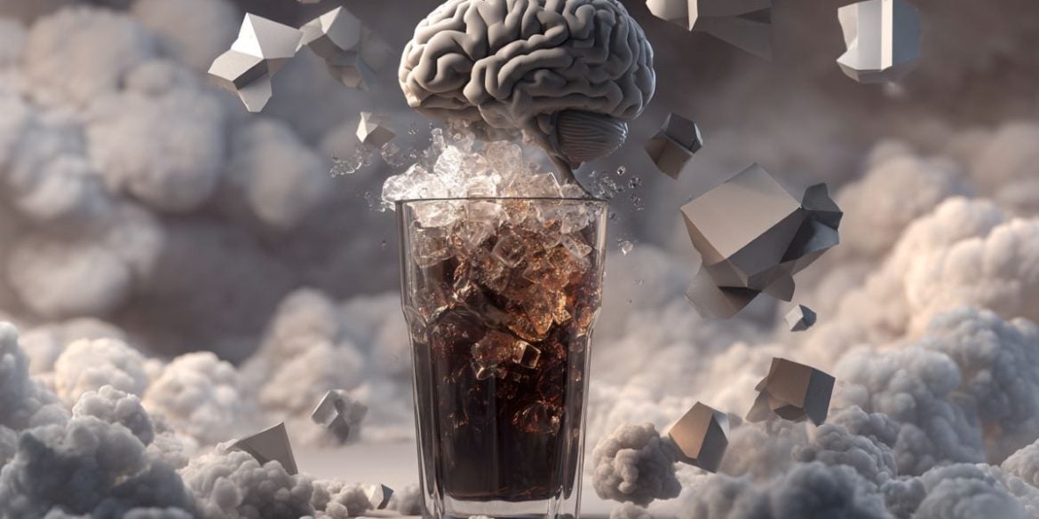 This shows a glass of soda and a brain floating above it.