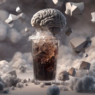 This shows a glass of soda and a brain floating above it.