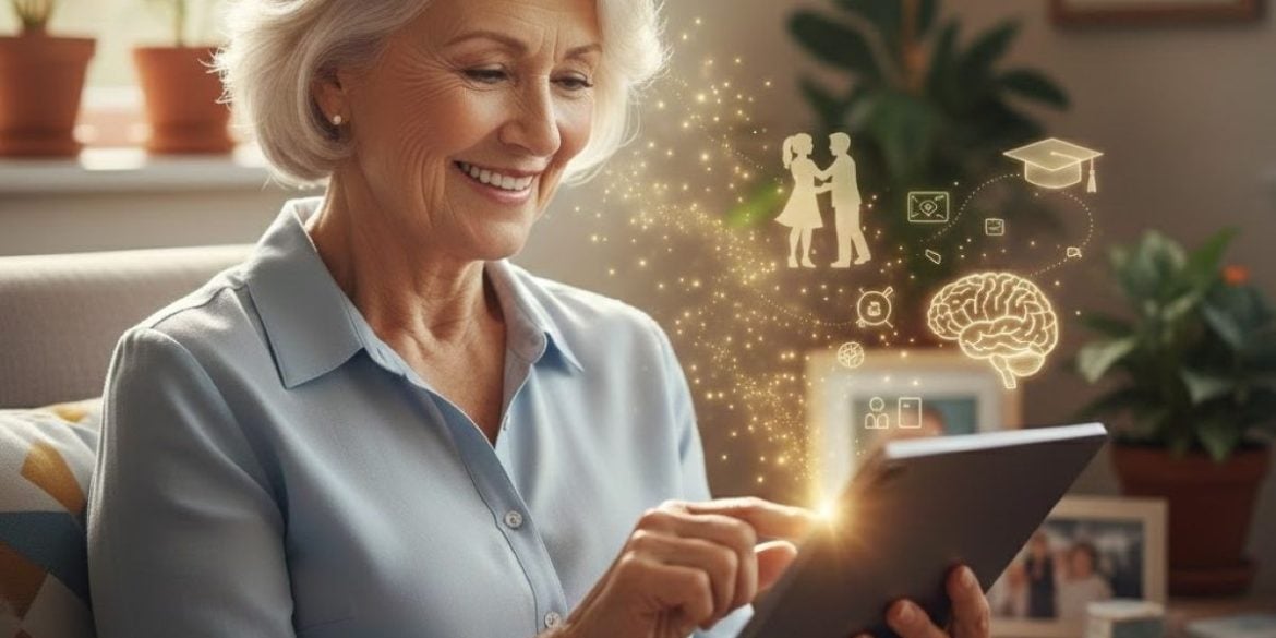 This shows an older lady on a tablet doing a speed training exercise.