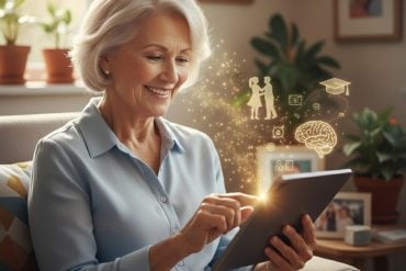 This shows an older lady on a tablet doing a speed training exercise.