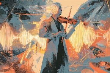 This shows an illustration of a violinist with a glowing light around their ear.