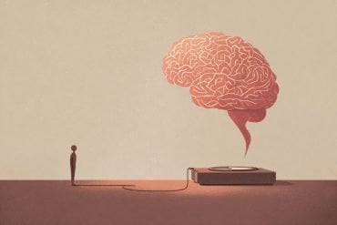 This illustration shows a brain on top of a weighting scale, representing the neural pathway associated with weight loss.