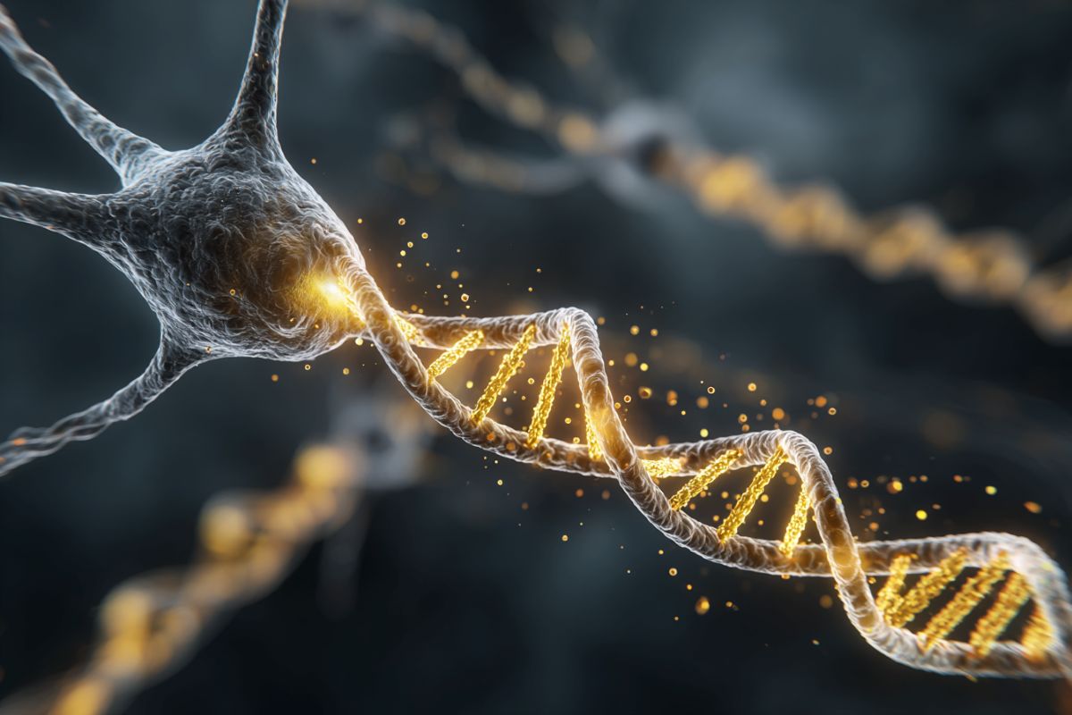 This shows DNA coming out of a neuron, representing this article states the link between neuroscience and genetics in memory research.