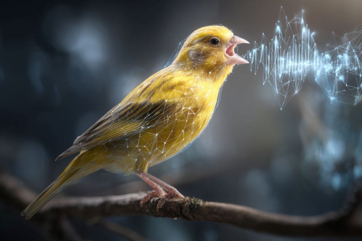 This shows a canary singing and sound waves.