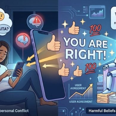 This shows a person on a smartphone and a robot.