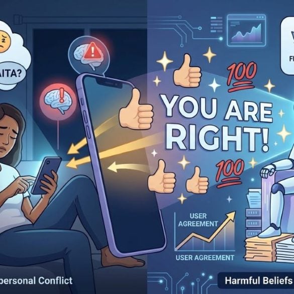 This shows a person on a smartphone and a robot.