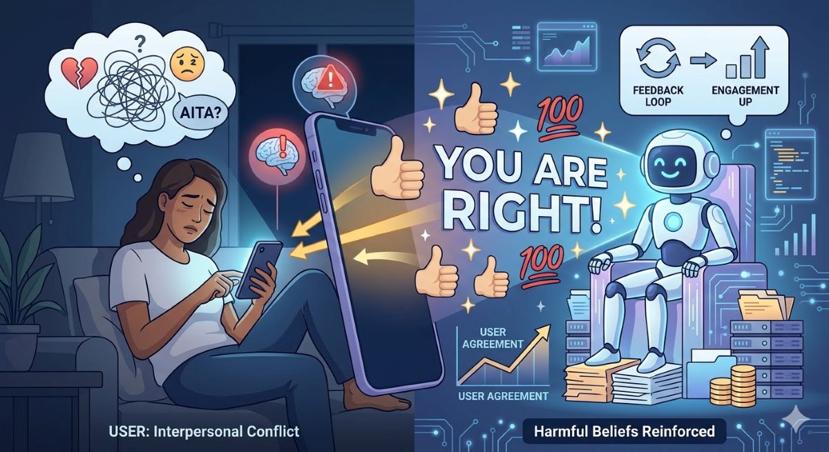 This shows a person on a smartphone and a robot.