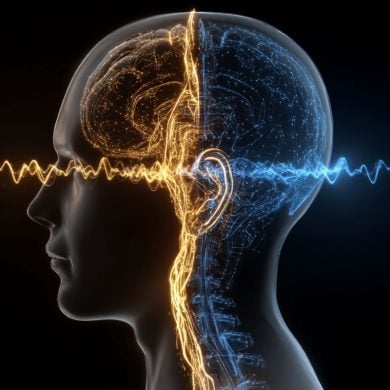 This shows a head, a brain and soundwave.