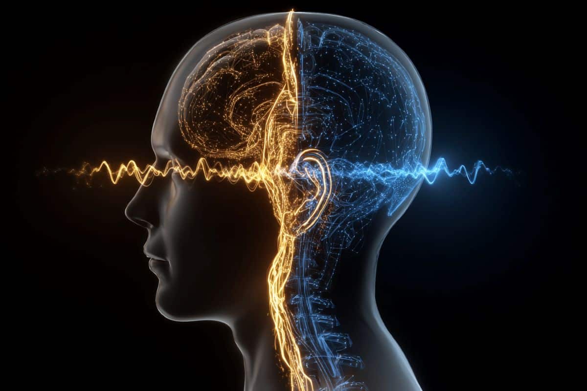 This shows a head, a brain and soundwave.