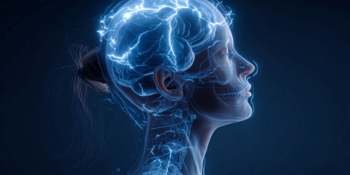 This shows the outline of a woman's head and a brain.