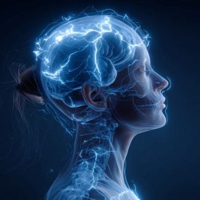 This shows the outline of a woman's head and a brain.