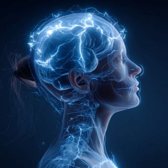 This shows the outline of a woman's head and a brain.