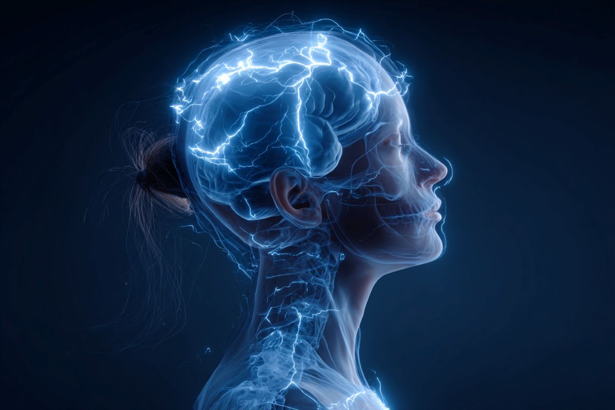 This shows the outline of a woman's head and a brain.