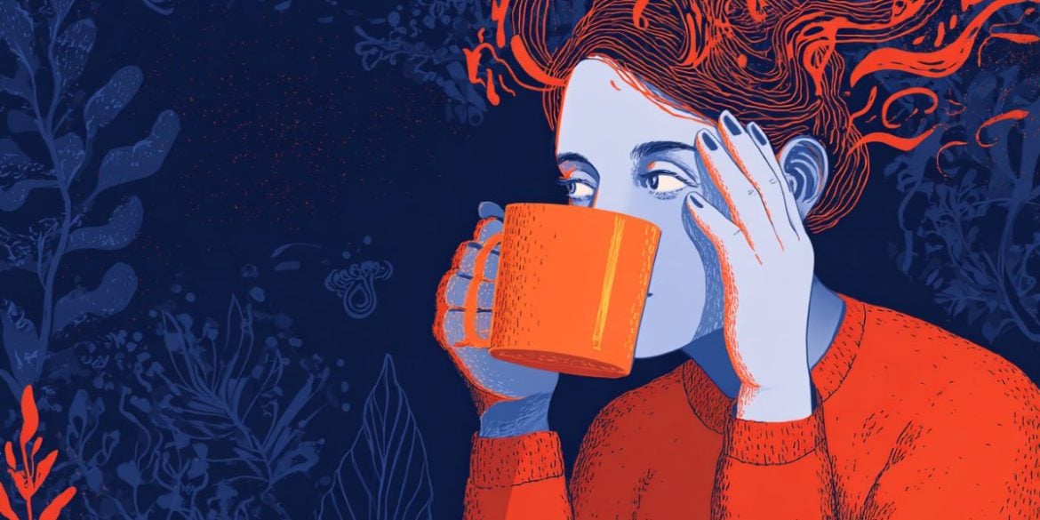 This shows a woman drinking coffee.