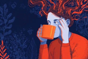 This shows a woman drinking coffee.