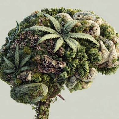 This shows a brain made up of leaves.