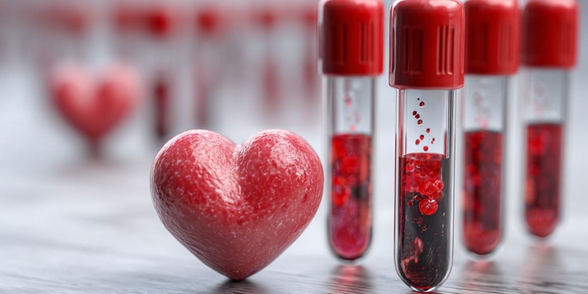 This shows a heart and blood vials.