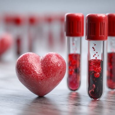 This shows a heart and blood vials.