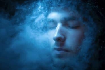 This shows a person's face surrounded by ice.