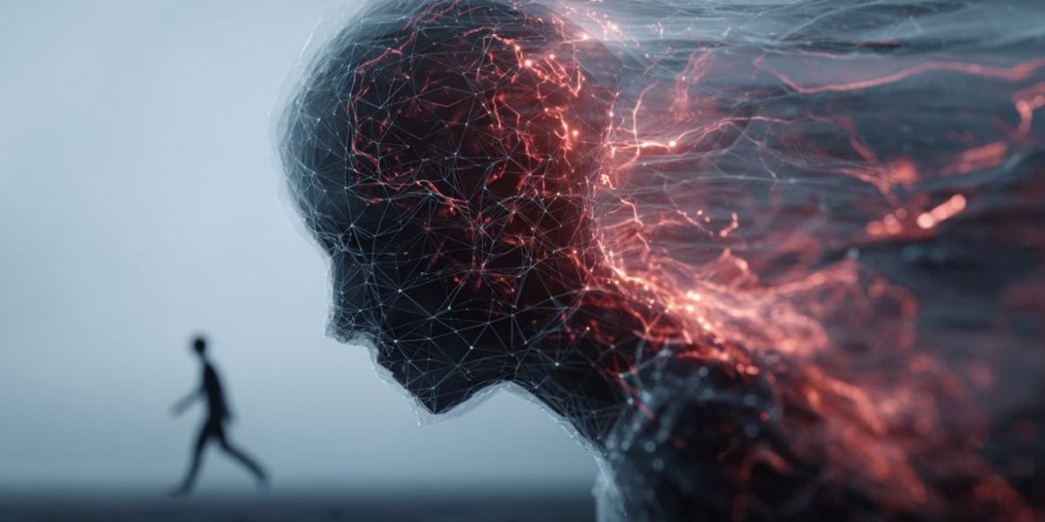 This shows the outline of a head and a person walking.