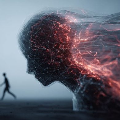 This shows the outline of a head and a person walking.