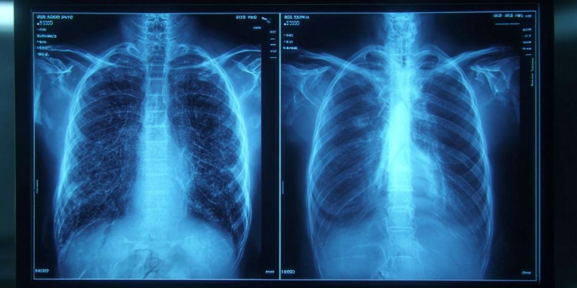 This shows two x rays of a chest.