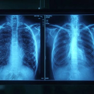 This shows two x rays of a chest.