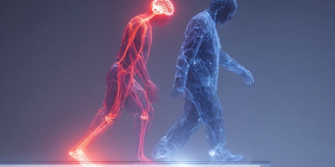 This shows a person stumbling and one walking.