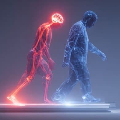 This shows a person stumbling and one walking.