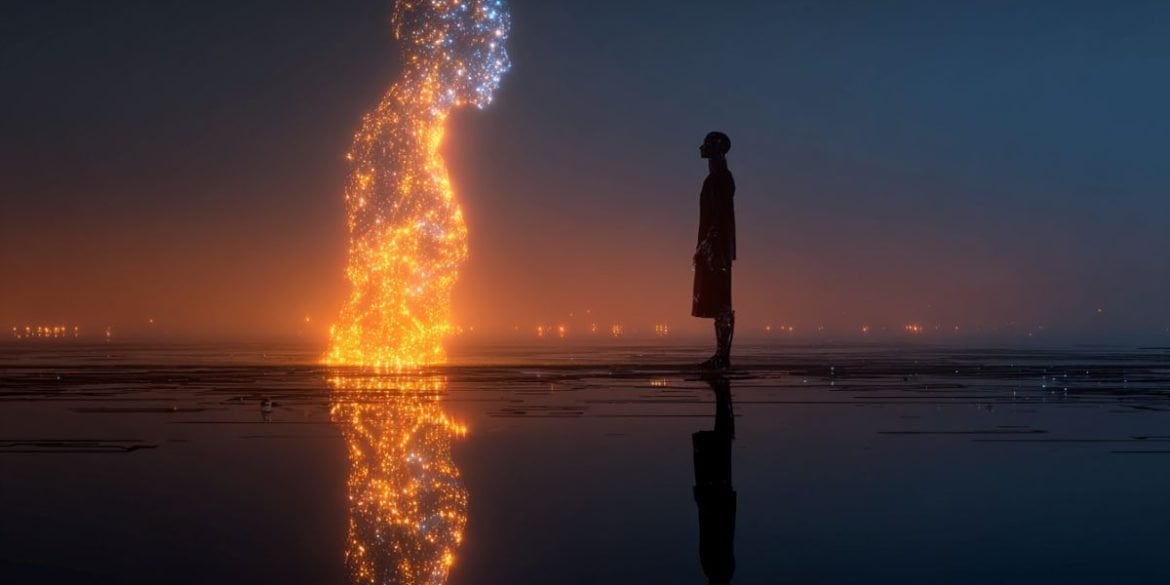 This shows an person and a digital outline of a person.