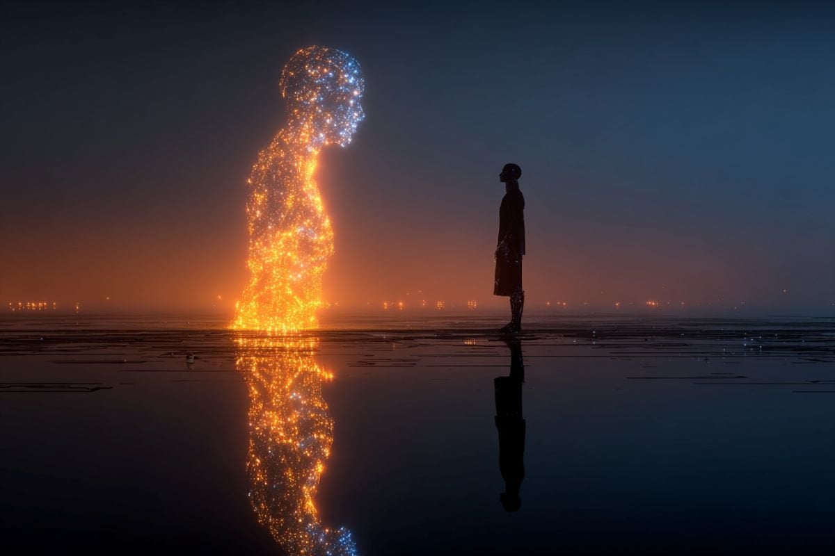 This shows an person and a digital outline of a person.