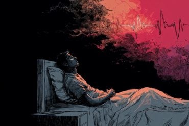 This shows a person laying awake in bed.