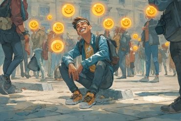 This shows a person smiling and sitting on the floor after tripping.