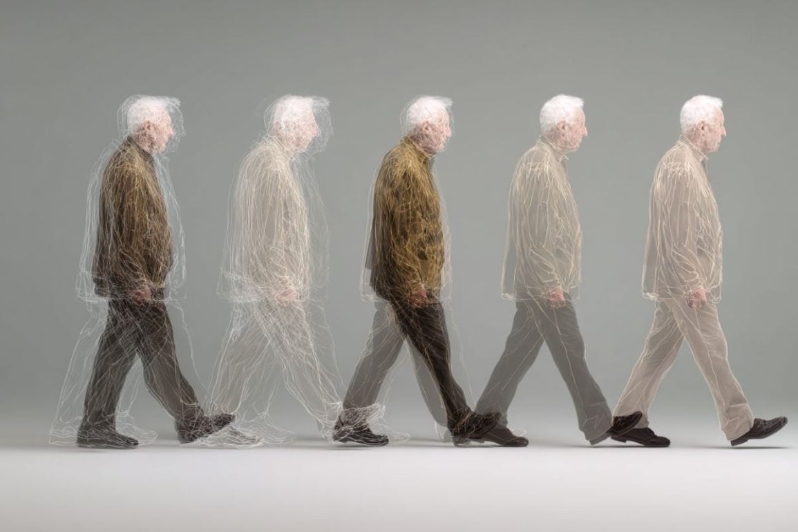 This shows an old man walking.