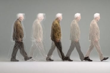 This shows an old man walking.