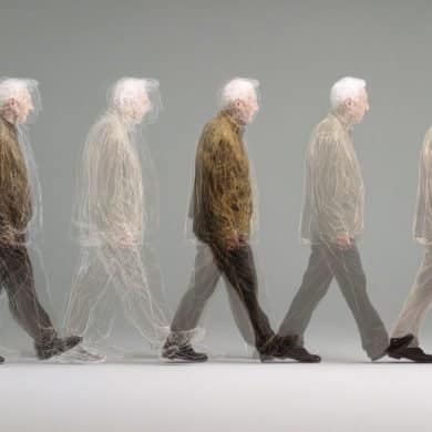 This shows an old man walking.