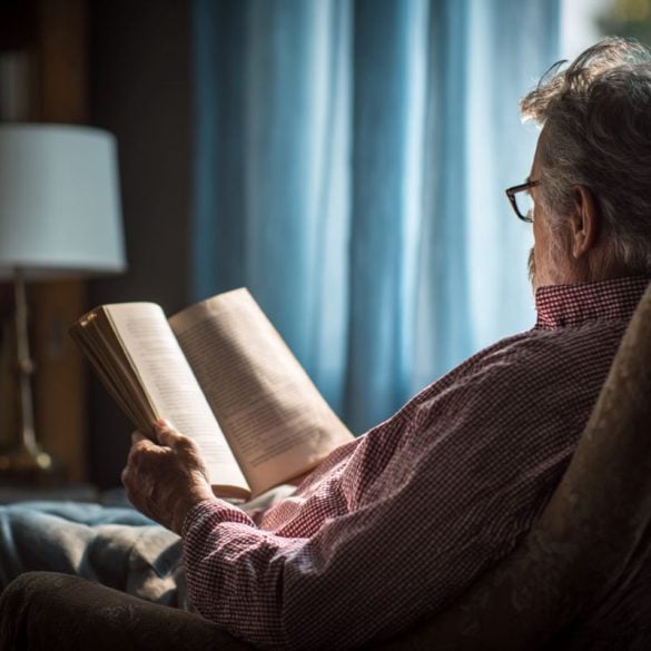 This shows an older person reading a book.