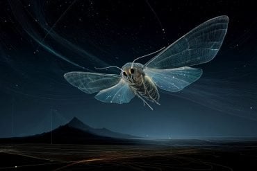 This shows a moth flying at night.