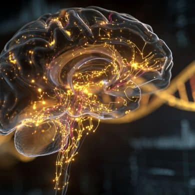 This shows a brain and DNA.