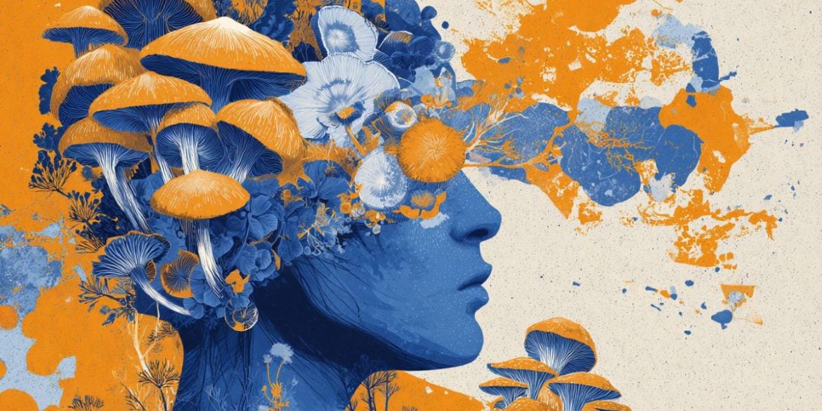 This shows a head surrounded by mushrooms.