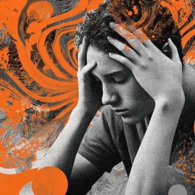 This shows a person holding their head in pain.