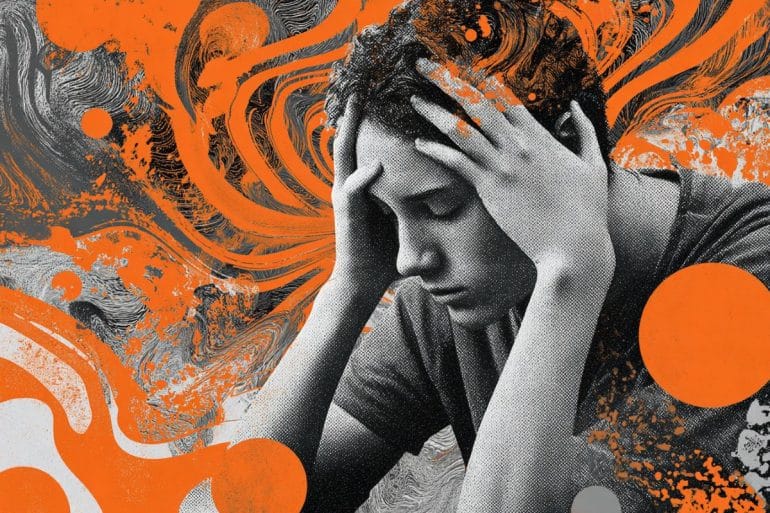 This shows a person holding their head in pain.