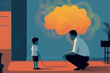 This shows a dad, a son, and a brain.