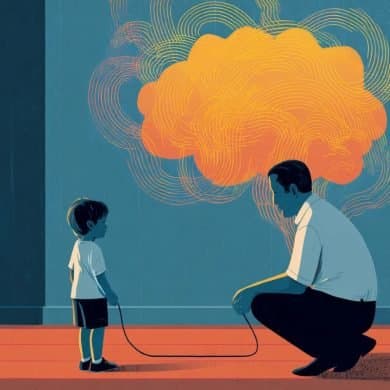 This shows a dad, a son, and a brain.