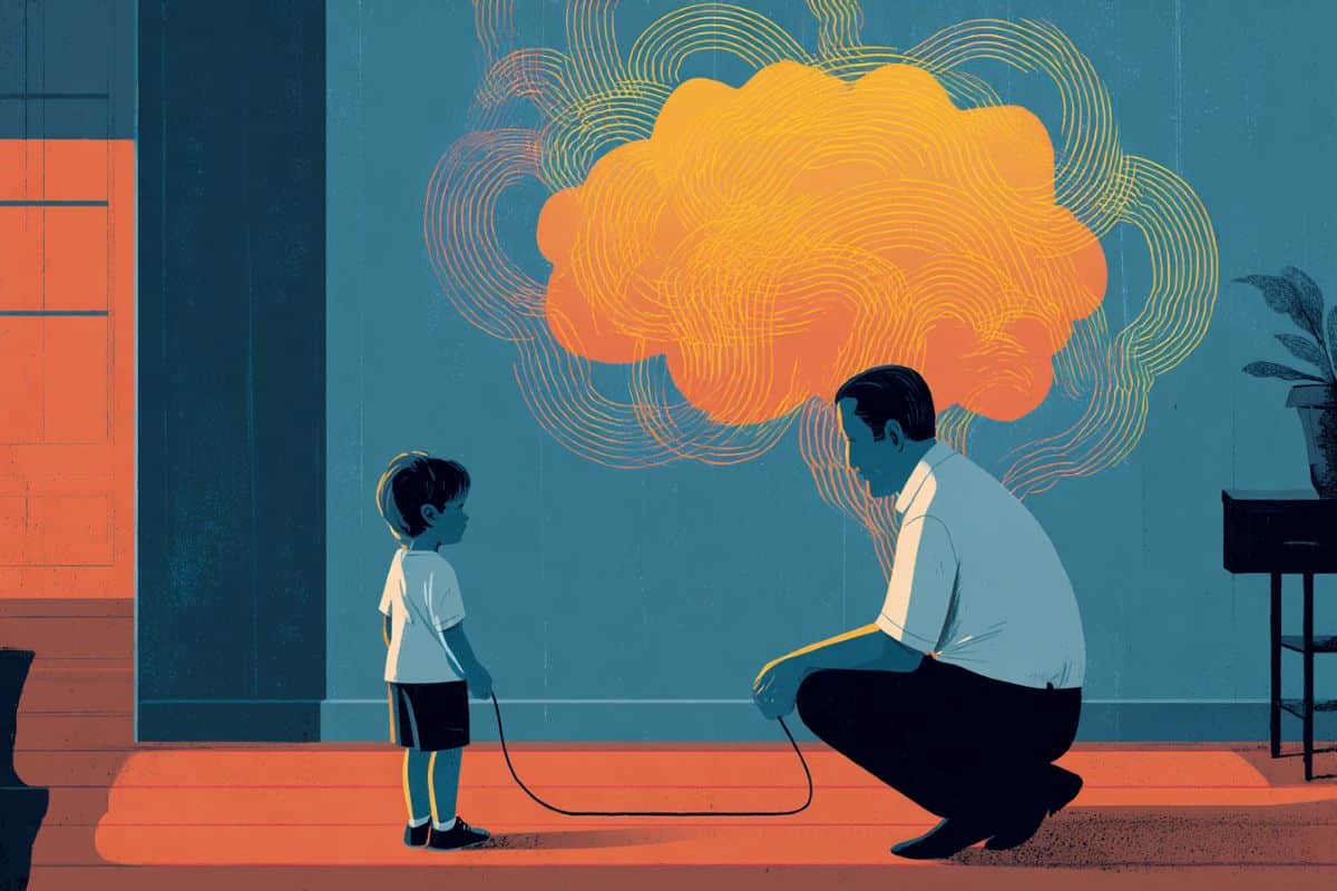 This shows a dad, a son, and a brain.