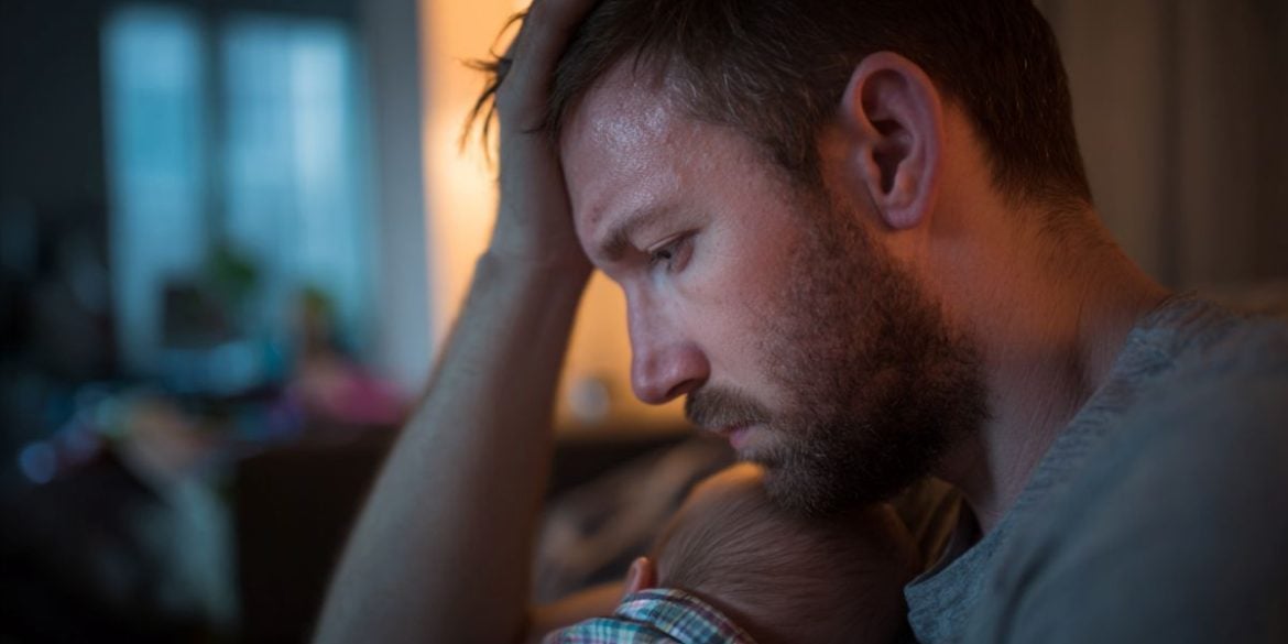 This shows a depressed dad and baby.