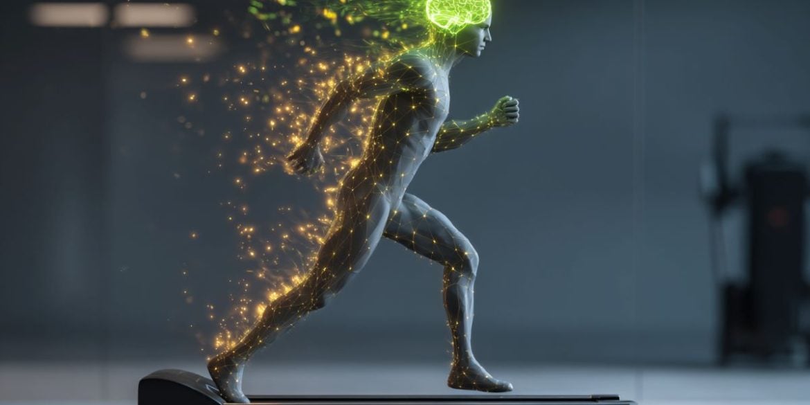 This shows a person on a treadmill and a brain.