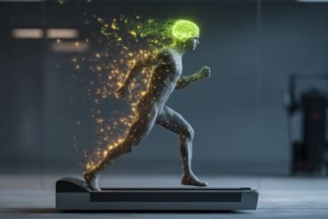 This shows a person on a treadmill and a brain.